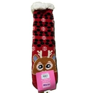 Cozy  Reindeer and Snowflakes Sherpa Lined Cabin socks NWT